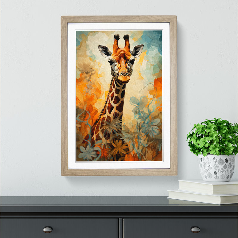 Giraffe Dadaism No.2 - Framed Print, Oak, 34cm H x 25cm W x 2cm D