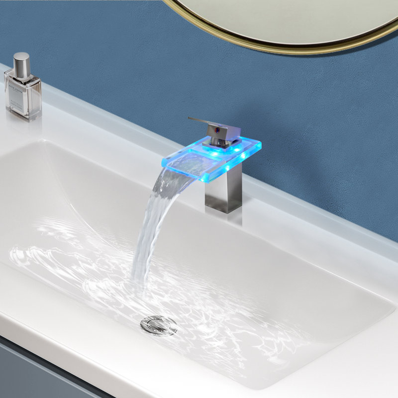 Robinet de salle de bain Topcraft monotrou à poignée unique avec DEL, Nickel brossé
