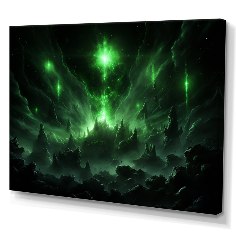 Vert et blanc Cosmos Explosion III - Espace planète, art mural, Toile tendue, H 24 po x l 32 po x P 1 po