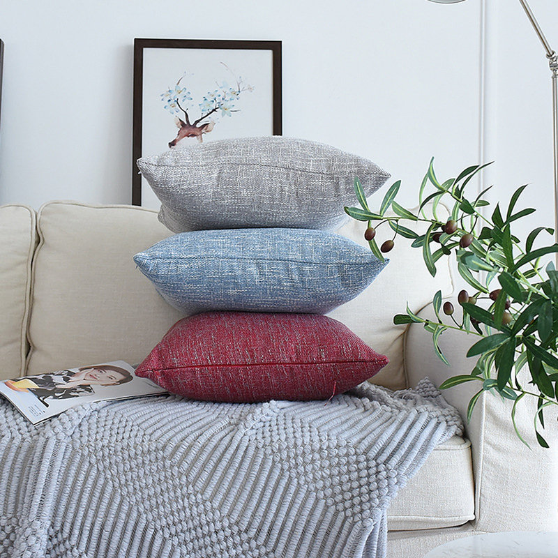 Housse de coussin carré en lin uni, Gris, 18 po x 18 po
