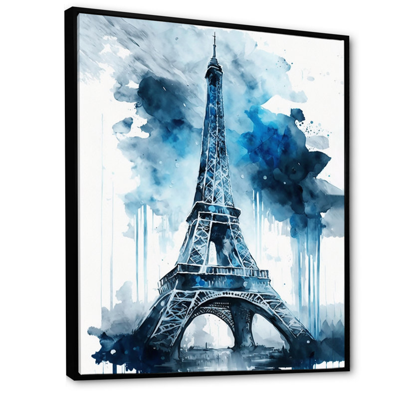 Tour Eiflel de Paris, gris et bleu - reproduction sur toile, L 24 po x H 32 po, Toile avec cadre flottant noir