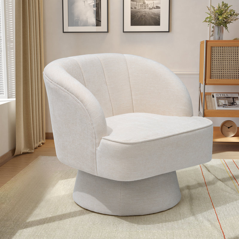 Fauteuil demi-tonneau pivotant Kilan, Velours blanc