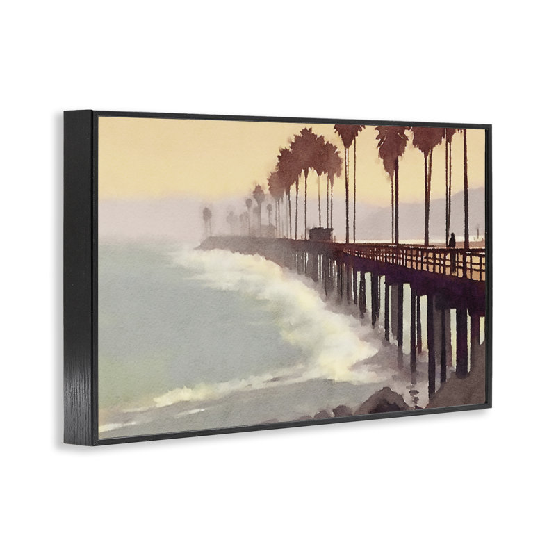  Sunrise At The Pier Giclee Art by Noah Bay, 12'' H x 18'' W, Midnight Black Framed Giclee