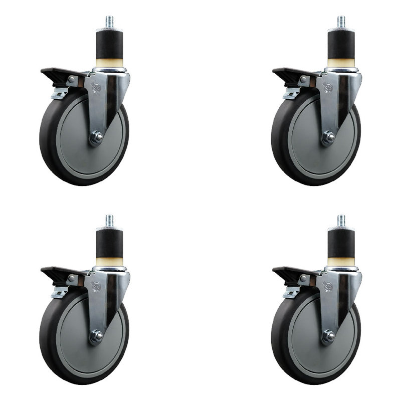 Ensemble de roulettes extensibles en caoutchouc thermoplastique pivotant de 1-7 / 8 pouces avec frein SCC