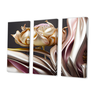 Élégantes fleurs glamour en or et taupe II - impression sur toile 3 pièces