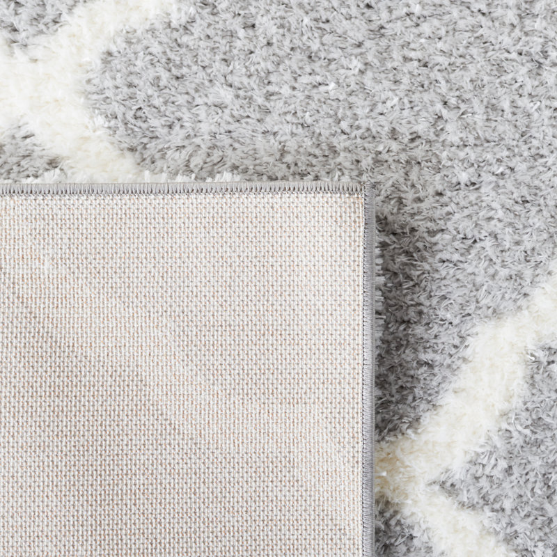 Tapis géométrique gris clair / blanc, Rectangle 6 pi 7 po x 8 pi 7 po