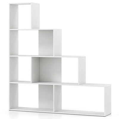 1 Pcs 4-tier Bookshelf With 6 Storage Cubes 64" Tall Modern Geometric Stair Bookcase