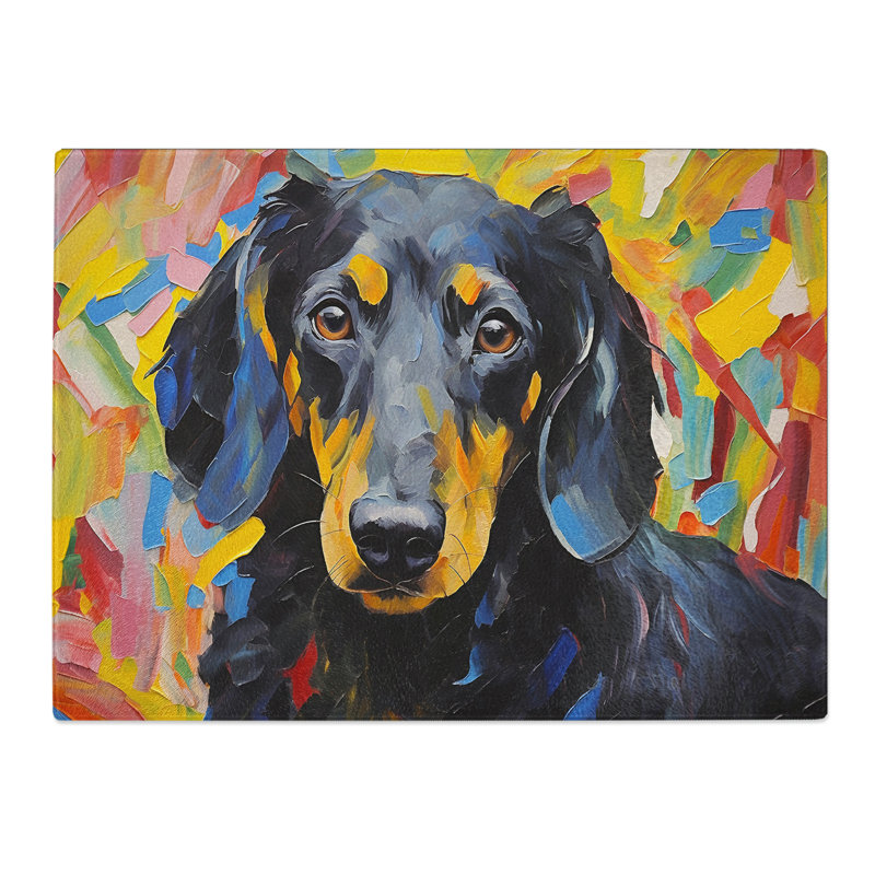 Dachshund Action  Glass Chopping Board