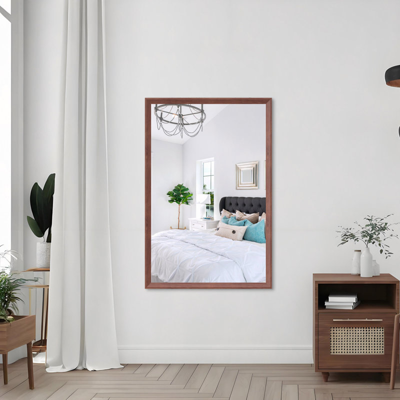 48"X32" Rectangle Bathroom Mirror With Walnut Frame Decorative Large Wall Mirrors For Bathroom Living Room Bedroom Vertical Or Horizontal Wall Mounted Mirror With Aluminum Frame