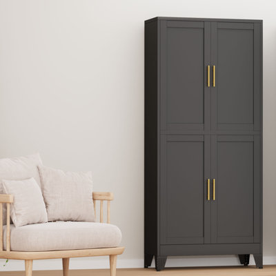 Freestanding Modren Tall Metal Wardrobe Armoire Closet Cabinet with 4 Doors by Winston Porter