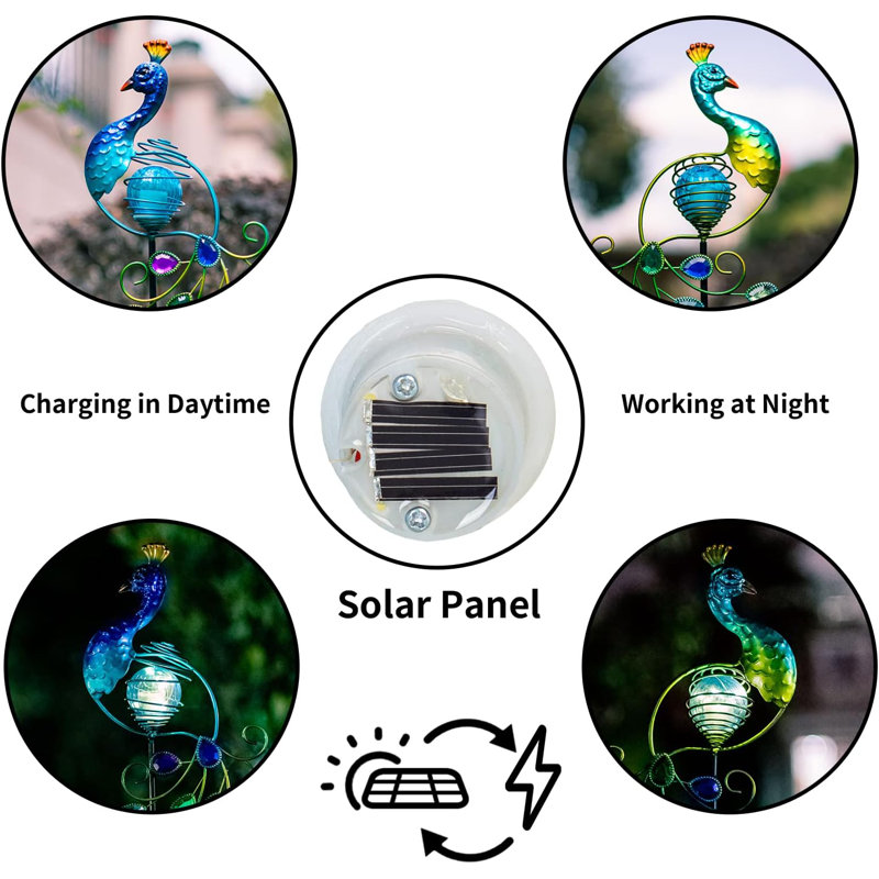 Metal Peacock Solar Light Stake for Garden, 2 Pack