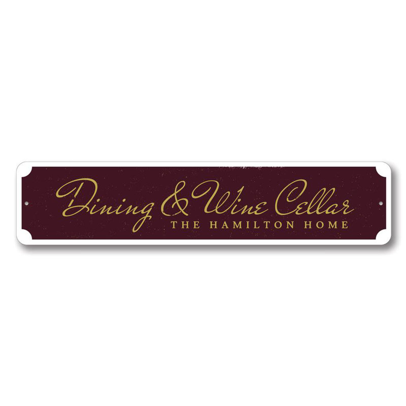 Enseigne en aluminium Wine & Dine, H 4 po x l 18 po x P 0,04 po