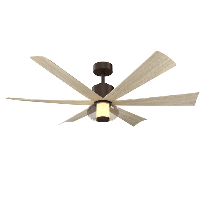 Ventilateur de plafond intelligent DEL 5CCT Veyra, Chêne blanc, Bronze