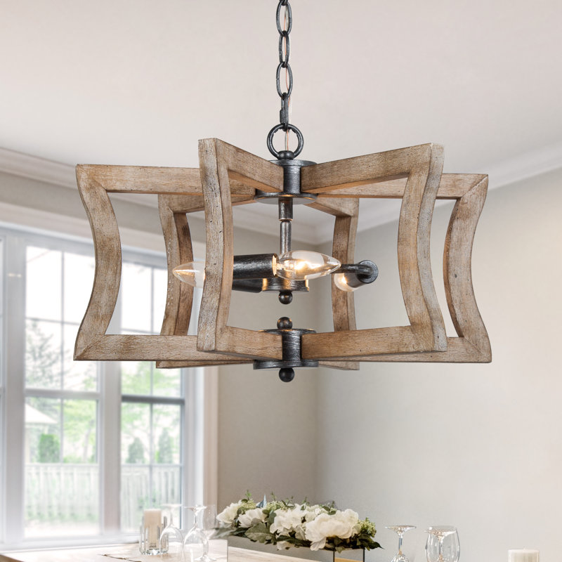 Lustre géométrique unique à 3 lumières avec détails en bois Marcus