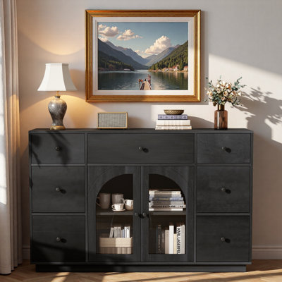 Sideboard Cabinet With 2 Doors, 7 Drawers And Adjustable Shelf