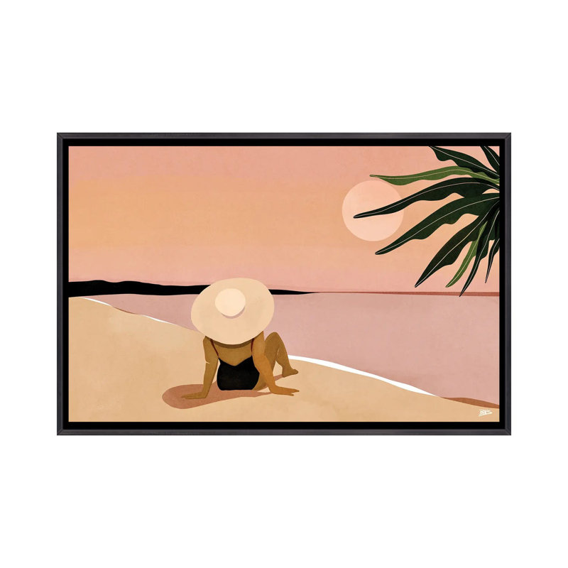 «Beach Gaze» par Bria Nicole - impression d'art graphique, H 18 po x l 26 po x P 1,5 po, Toile avec cadre noir patiné