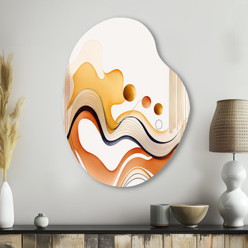 «Burnt Orange Waves Abstract III - Minimalisme, art mural asymétrique en métal, impression d'art moderne de forme unique