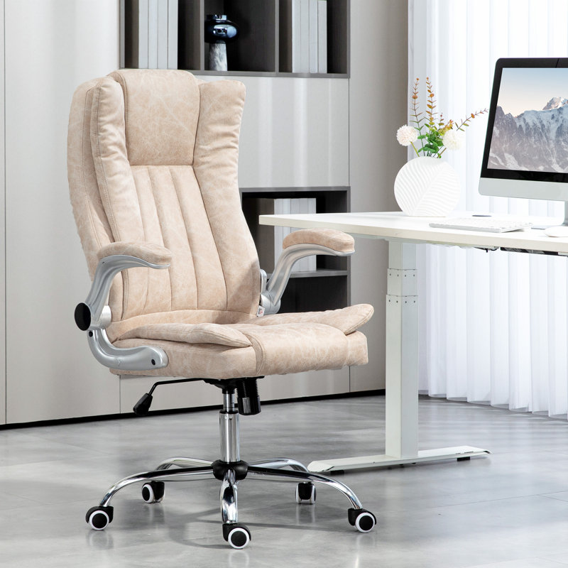 Fauteuil de direction avec accoudoirs rabattables rembourrés, chaise de bureau en microfibre à haut dossier, fauteuil d'ordinateur pivotant à hauteur réglable et fonction d'inclinaison