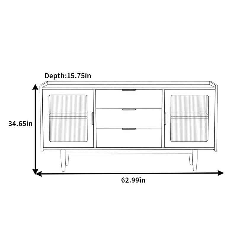 Buffet moderne, simple et rétro, H 34,65 po x l 62,99 po x P 15,75 po