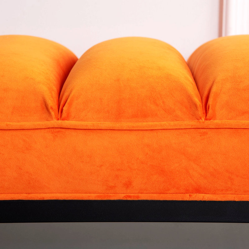 Banc en similicuir Lubbert, Orange, Bois massif