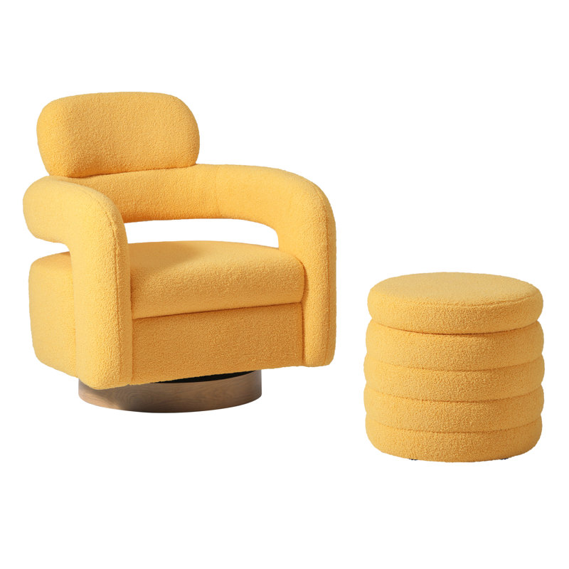 Bayville Swivel Chair With Round Storage Ottoman 2-Piece Set, Camel Polyester