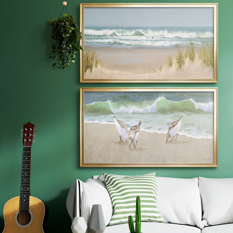 Joyaux de surf - ensemble de 2 peintures sur toile encadrées, Doré, H 14,5 po x l 53 po x P 1,5 po