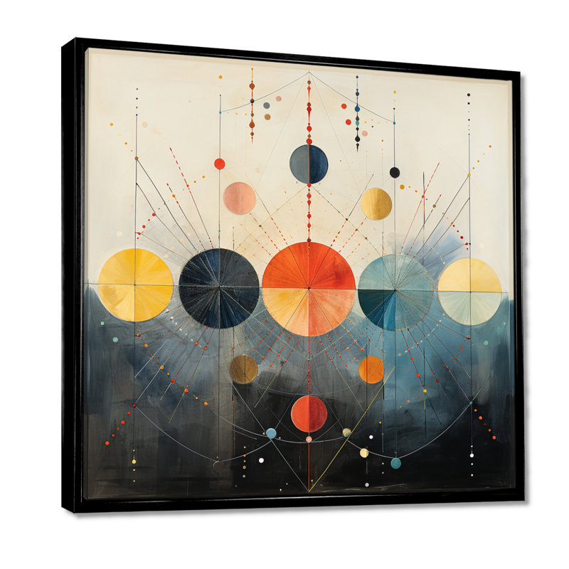 Art mural circulaire rétro - géométrique, Cadre flottant noir, H 30 po x l 30 po