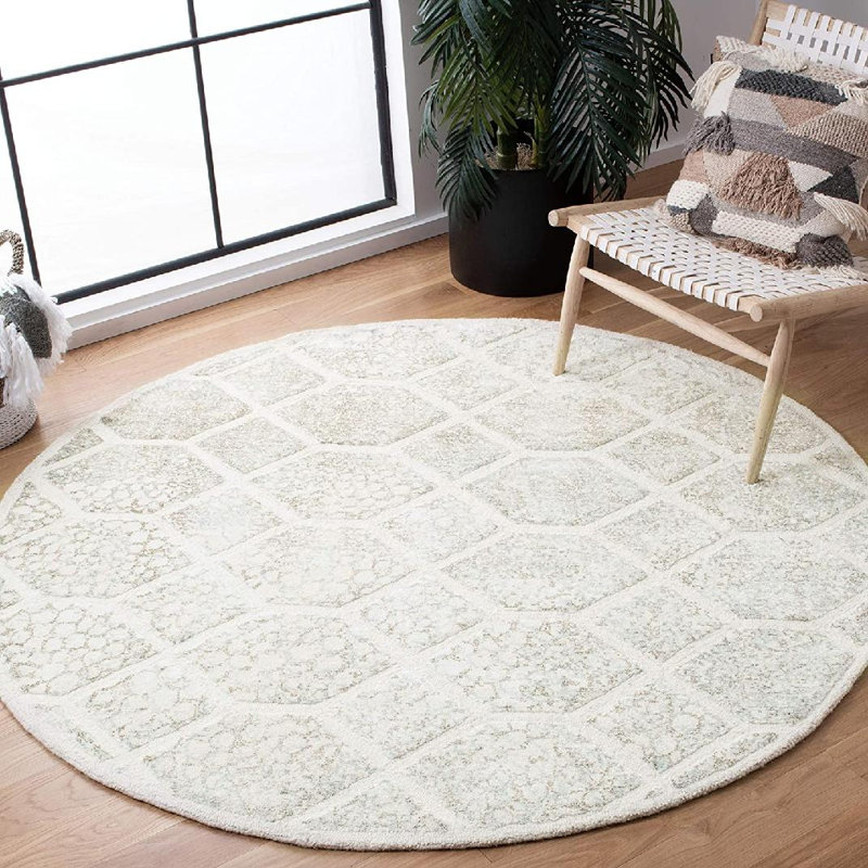 Tapis géométrique ivoire / en laine touffeté à la main Restoration, Rond 6 pi