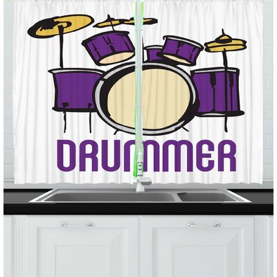 2 Piece Drums Long Font Drummer Wording with Cartoon Style Graphics Instrument Silhouette Kitchen Curtain Set -  East Urban Home, D62CEE2671C54F0391B25CA0A7321D59