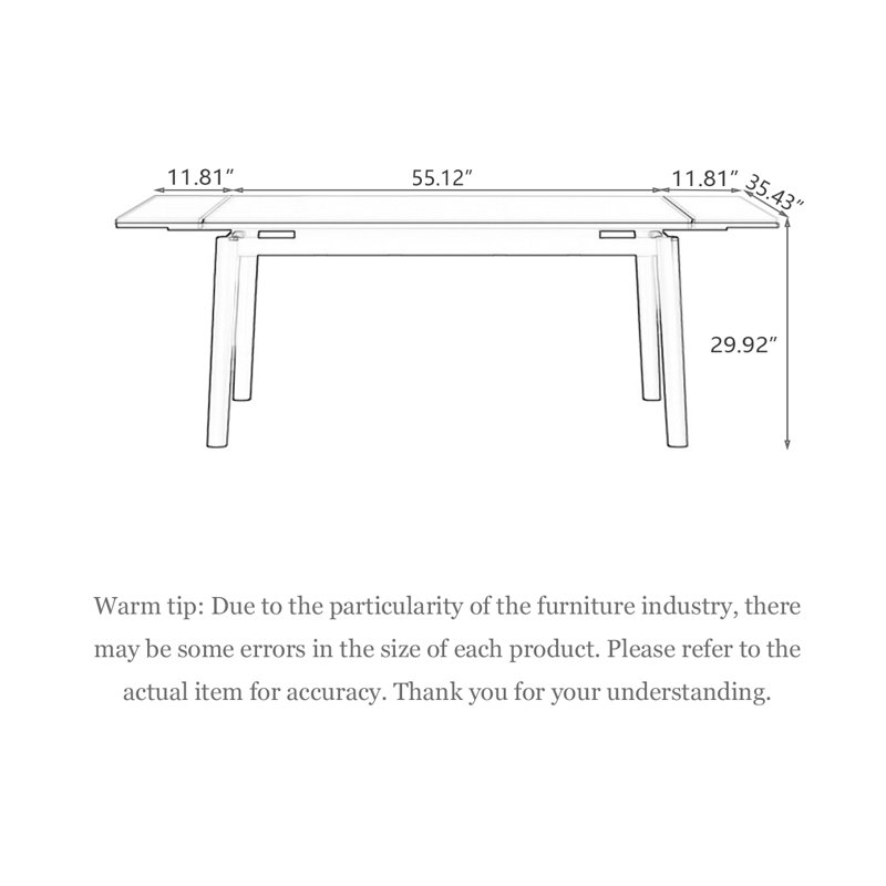 Table de salle à manger pliable et télescopique Stone, H 29,92 po x L 55,12 po x l 35,43 po