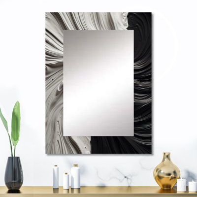 Noir et blanc marbré Dreamscape I - miroir géométrique unique, grand miroir mural noir, impression d'art en métal