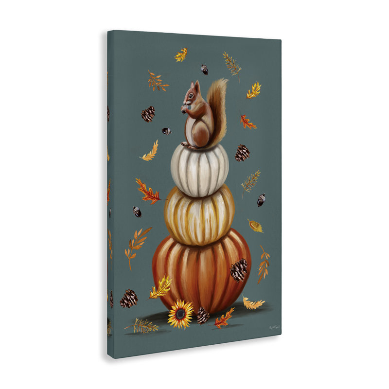 «Squirrel Atop Pumpkin Stack Canvas», conception par Elizabeth Tyndall, H 24 po x l 16 po