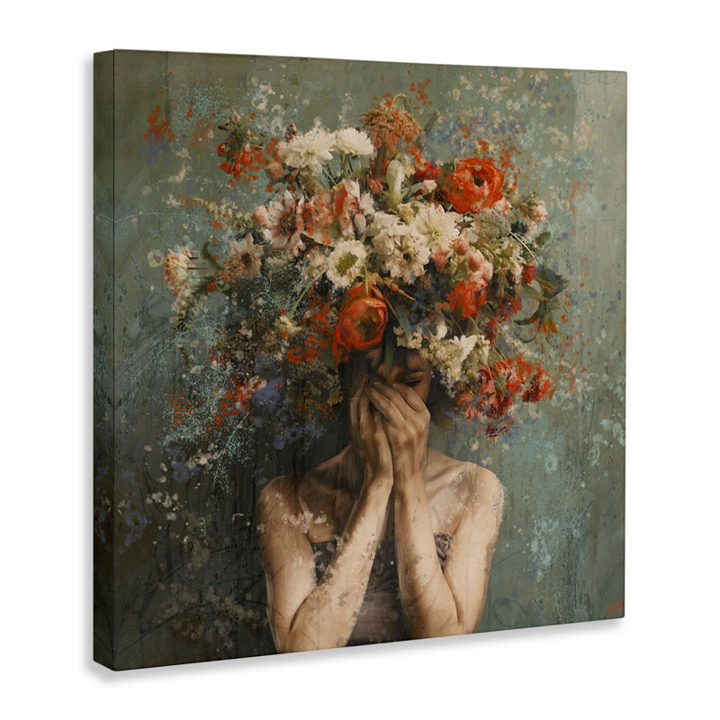 Art floral sur toile, "Floral figure portrait" par Marta Wiley, H 24 po x l 24 po