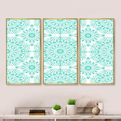 Mandal turquoise clair - ensemble d'art mural moderne sur toile encadrée 3 pièces