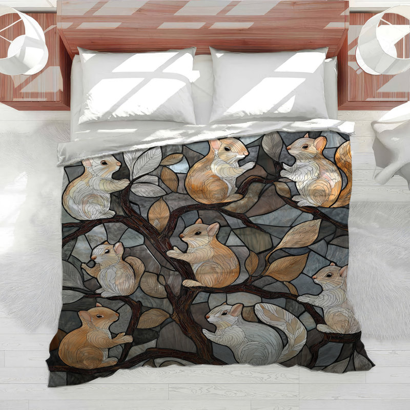 Squirrel Tree Bedding Animal Comforter Rustic, Twin Extra Long Comforter