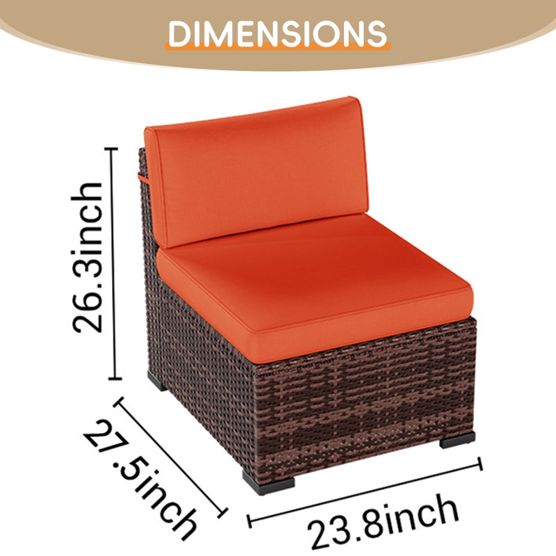 2-Person Armless Outdoor Seating Group With Coffee Chair, Orange
