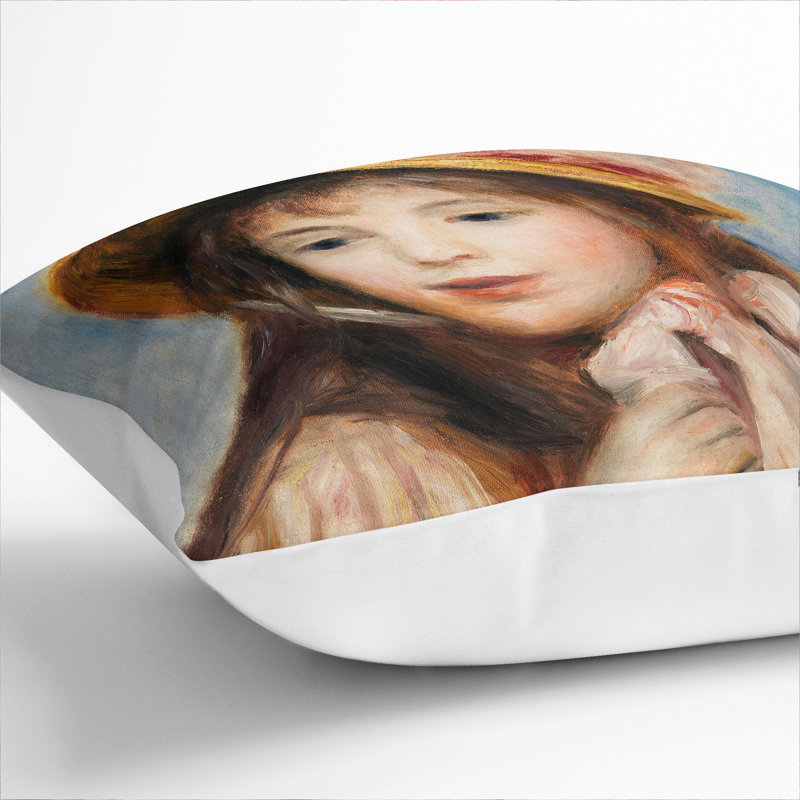 Girl With Pink Bonnet Square Throw Cushion, White, 40cm H x 40cm W x 15cm D
