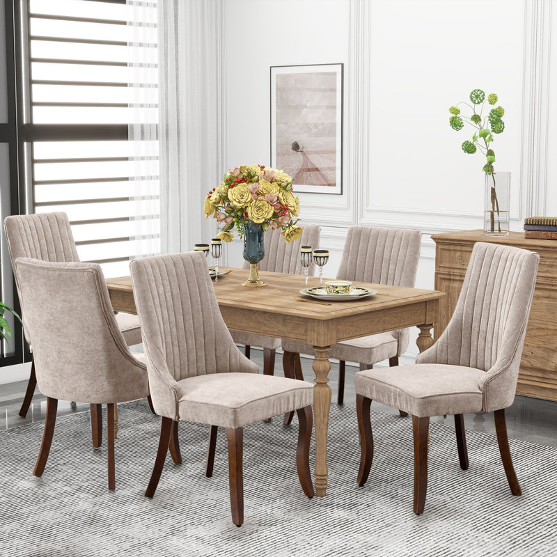 Velvet High-End Tufted Solid Wood Upholstered Dining Chair, Beige