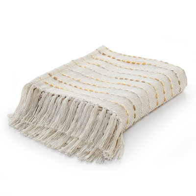 Jeté tissé à la main à rayures profondes ombrées avec franges