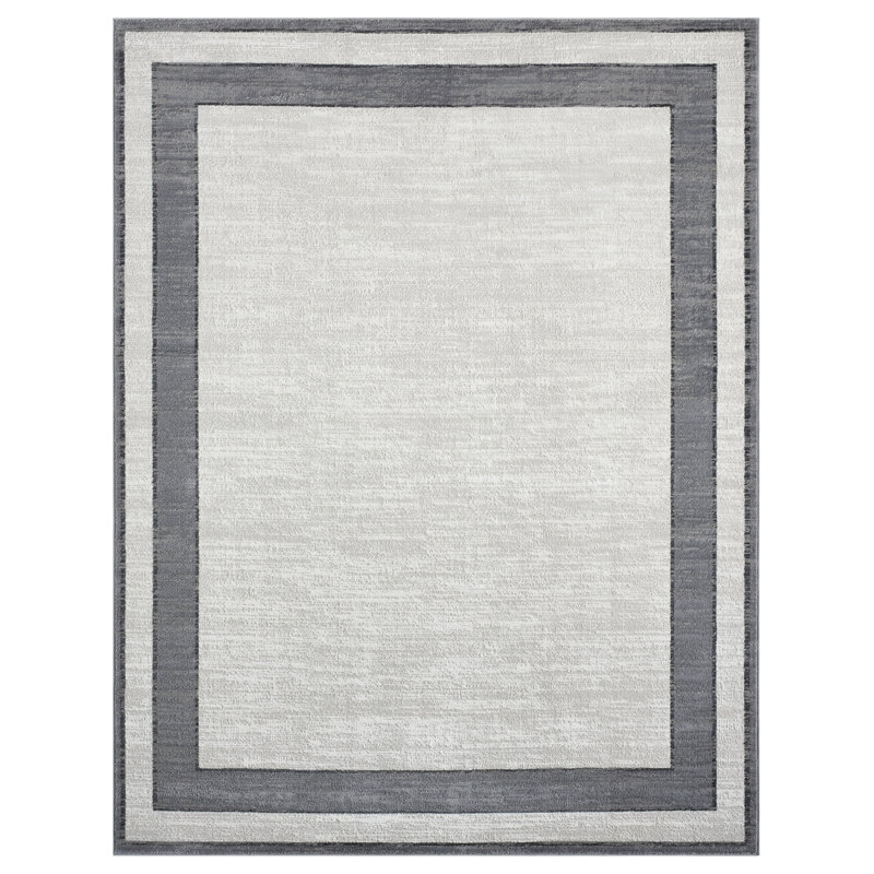 Bunnell Framed Border Area Rug, Rectangle 9'6"x13', Ivory/Grey