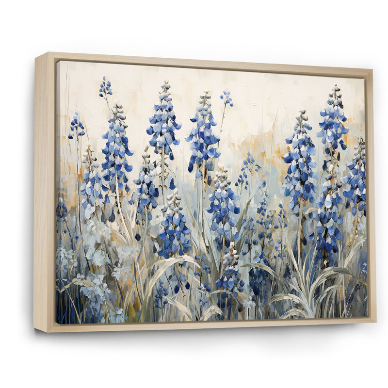«Elegant Blue and Beige Bonnets Meadow III», reproduction sur toile encadrée, Naturel, H 16 po x l 32 po x P 1 po