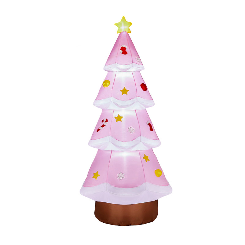 Arbre de Noël gonflable illuminé 7,2 pi, 3 lumières à DEL et 1 RVB en polyester résistant aux intempéries avec 4 piquets et 2 cordes de sécurité pour la décoration de fêtes