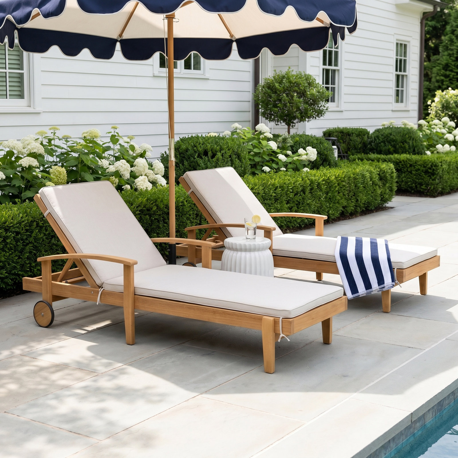 28" Eucalyptus Patio Chaise Lounge, Cream