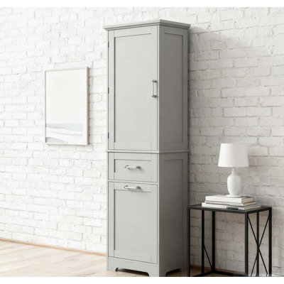Tall Bathroom Storage Cabinet, Freestanding Storage Cabinet with Two Different Size Drawers and Adjustable Shelf, MDF Board with Painted Finish, Grey (Old Sku:WF312730AAE)