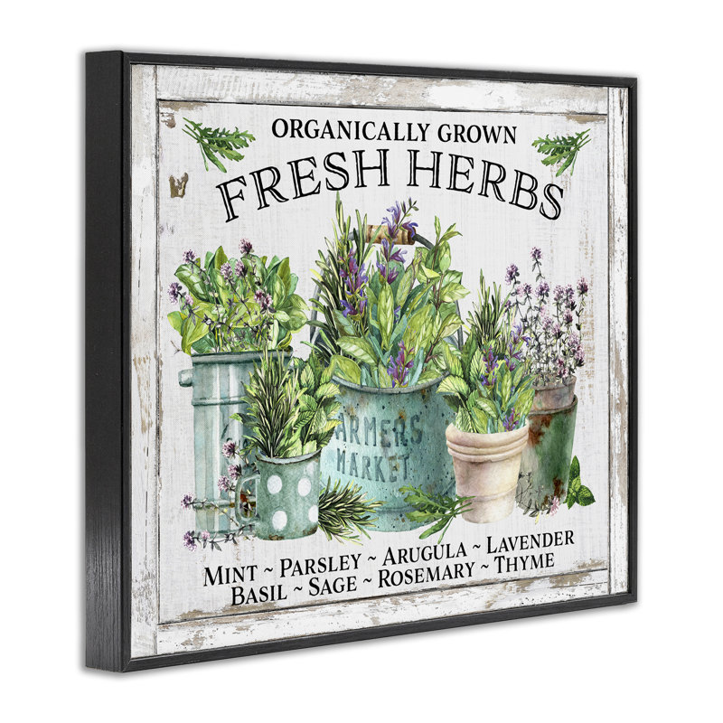 Art giclée aux herbes fraîches biologiques par Creatif Belle, H 11 po x l 14 po, Giclée encadrée noir minuit