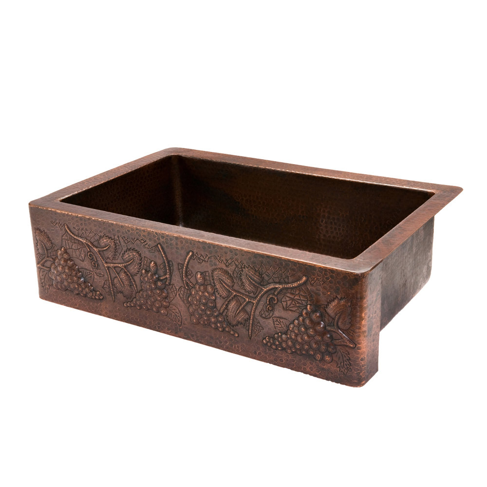 33" Hammered Copper Apron Front Single Kitchen Basin Sink w/ Vineyard Design Premier Copper Products
