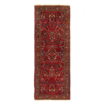 Tapis de couloir oriental en laine noué à la main rouge / beige / bleu marine 2 pi 6 po x 6 pi 6 po Oriental