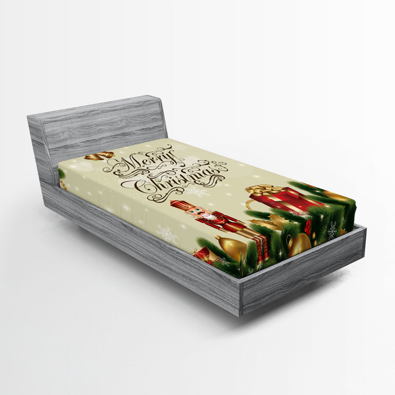 Drap-housse de Noël Ambesonne, ensemble de 2 rubans de Noël multicolores, Drap-housse de taille simple