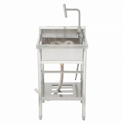 Évier utilitaire autoportant en acier inoxydable 22 po x 20 po x 39 po - Robinet escamotable à eau chaude et froide, grande capacité avec tablette de rangement et ensemble de bonde - Pour le garage, la cuisine, la cour arrière et l'utilisation commerciale
