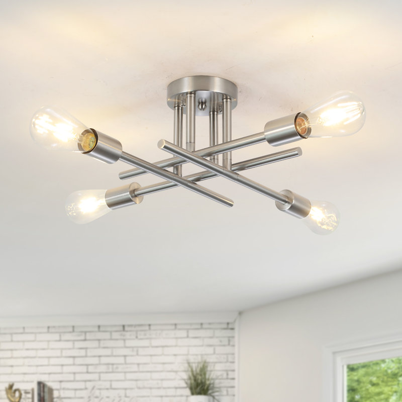 Lustre linéaire semi-encastré pour salon Eirann, Nickel brossé
